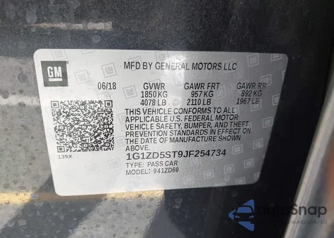 2018 Chevrolet Malibu Lt из США, поврежденный, VIN 1G1ZD5ST9JF254734